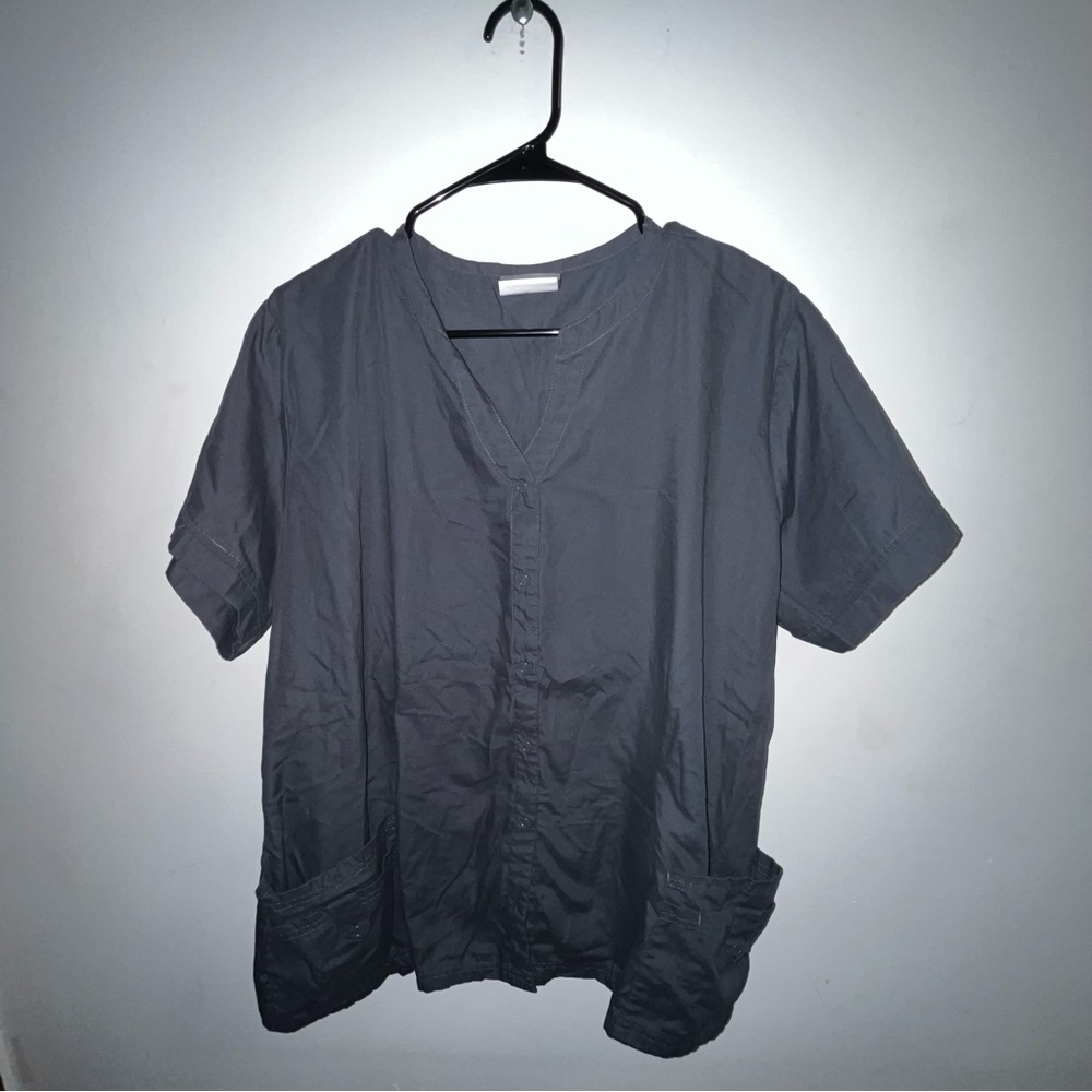 Button down dark gray scrubs top